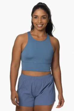 Janie High Waisted Run Short - Midnight Blue -Outlet Aqua Surf Wears Store Activewear Bottoms Janie MidBlue Front KianiSouza 120222