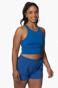 Janie High Waisted Run Short - Olympia Blue -Outlet Aqua Surf Wears Store Activewear Bottoms Janie Olympian Blue SideFront KianiSouza 120222