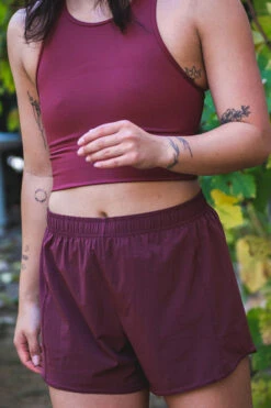 Janie High Waisted Run Short - Port -Outlet Aqua Surf Wears Store Activewear Bottoms Janie Port Front SeelaWant 113022