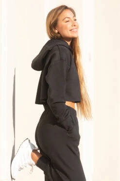 Cardiff Cropped Hoodie - Black