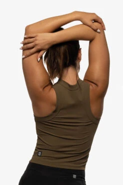 Dalia Basic Top - Khaki -Outlet Aqua Surf Wears Store Activewear Tops Dalia Solid Kahki Back Angie 071322