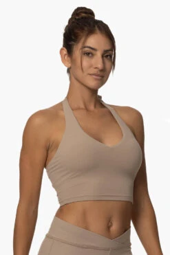 Honolua Halter Sports Bra - Mocha 10 Honolua Halter Sports Bra - Mocha -Outlet Aqua Surf Wears Store Activewear Tops Honolua Mocha SideFront Karol 101822