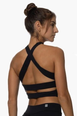 Pupukea Cross Over Sports Bra - Black 15 Pupukea Cross Over Sports Bra - Black -Outlet Aqua Surf Wears Store Activewear Tops Pupukea Black BackSide2 Karol 101822
