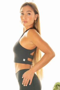 Pupukea Cross Over Sports Bra - Black 17 Pupukea Cross Over Sports Bra - Black -Outlet Aqua Surf Wears Store Activewear Tops Pupukea Black Side TiaBlanco 101122