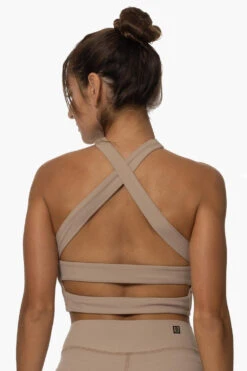 Pupukea Cross Over Sports Bra - Mocha -Outlet Aqua Surf Wears Store Activewear Tops Pupukea Mocha Back Karol 101822