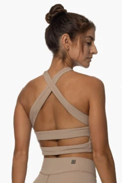 Pupukea Cross Over Sports Bra - Mocha -Outlet Aqua Surf Wears Store Activewear Tops Pupukea Mocha SideBack2 Karol 101822