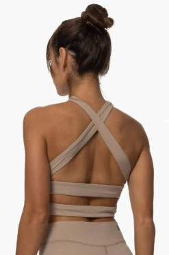 Pupukea Cross Over Sports Bra - Mocha -Outlet Aqua Surf Wears Store Activewear Tops Pupukea Mocha SideBack Karol 101822