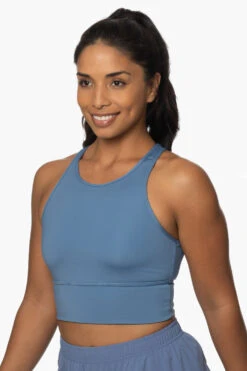 Rae Sports Bra - Midnight Blue -Outlet Aqua Surf Wears Store Activewear Tops Rae MidBlue SideFront KianiSouza 120222