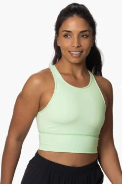 Rae Sports Bra - Mint -Outlet Aqua Surf Wears Store Activewear Tops Rae Mint SideFront KianiSouza 120222 Edited