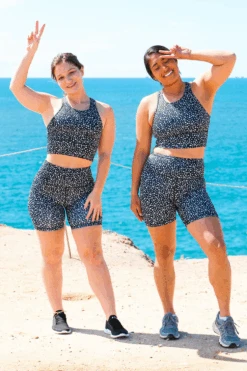 Rae Sports Bra - I Heart U -Outlet Aqua Surf Wears Store Activewear Tops Rae Print Front 2 IHEARTU Lifestyle Sarah Angie 031121