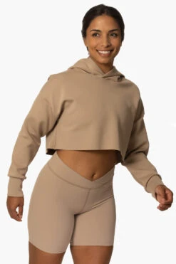 Cardiff Cropped Hoodie - Mocha -Outlet Aqua Surf Wears Store Activewear Tops Tia Collection Solid Cardiff Mocha SideFront KianiSouza 112222