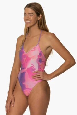 Lucia Surf One Piece - Radiance -Outlet Aqua Surf Wears Store Surf Onesie Lucia Print Radiance SideFront KiraAlger 011923