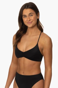 Eliana Bikini Top - Black -Outlet Aqua Surf Wears Store Surf Tops Eliana Solid Black SideFront MiaClark 011623