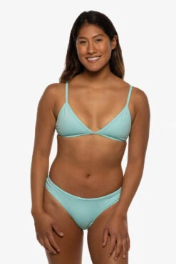 Koa Bikini Bottom - Aqua -Outlet Aqua Surf Wears Store Swim Bottoms Koa Solid Aqua Front Liz 052422