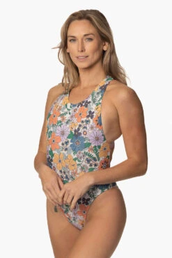 Audacious Onesie - Magnolia -Outlet Aqua Surf Wears Store Swim Onesies Audacious Print Magnolia FrontSide CourtneySurf ChristinaQuakernik 021123