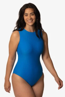 Cleopatra Surf Suit - Sapphire -Outlet Aqua Surf Wears Store Swim Onesies Cleopatra Solids Sapphire Front Side Destiny CSGD1 041123