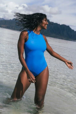 Cleopatra Surf Suit - Sapphire -Outlet Aqua Surf Wears Store Swim Onesies Cleopatra Solids Sapphire Front Miya CSGD1