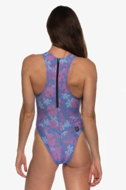 Fairlie Water Polo Suit - Hibiscus -Outlet Aqua Surf Wears Store Swim Onesies Fairlie Print Hibiscus Back Laura 060622