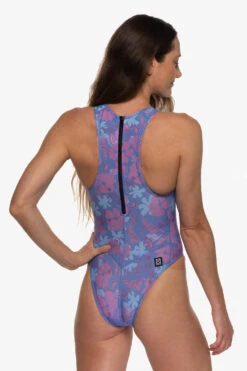 Fairlie Water Polo Suit - Hibiscus -Outlet Aqua Surf Wears Store Swim Onesies Fairlie Print Hibiscus Side Laura 060622