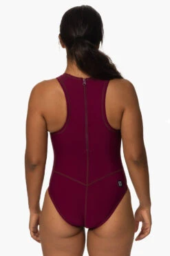 Fairlie Water Polo Suit - Cabernet -Outlet Aqua Surf Wears Store Swim Onesies Fairlie Solid Cabernet Back KianiSouza 112222