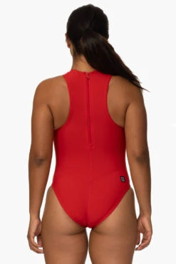 Fairlie Water Polo Suit - Red -Outlet Aqua Surf Wears Store Swim Onesies Fairlie Solid Red Back KianiSouza 112222