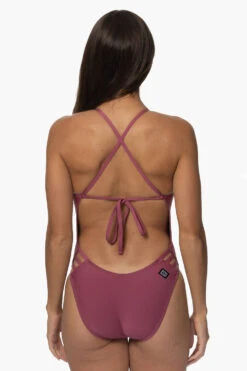 Gavin Swim Onesie - Plum -Outlet Aqua Surf Wears Store Swim Onesies Gavin Recycled Forever Solid Plum Back KianiSouza 120122