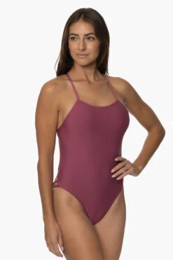 Gavin Swim Onesie - Plum -Outlet Aqua Surf Wears Store Swim Onesies Gavin Recycled Forever Solid Plum SideFront KianiSouza 120122