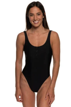 Gemma Surf One Piece - Black -Outlet Aqua Surf Wears Store Swim Onesies Gemma Solid Front Black BLK EKSD1 Laura 021822