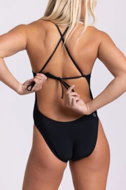 Jackson 4 Swim Onesie - Black -Outlet Aqua Surf Wears Store Swim Onesies Jackson 4 Solid Black BLK Back HollyMaine 060123