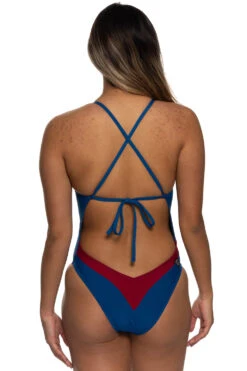 Jess Swim Onesie - Contrast -Outlet Aqua Surf Wears Store Swim Onesies Jess Contrast Back Deep Blue Sea Cranberry DBSCRAN 030922 Allison