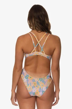 Murray Swim Onesie - Buttercup -Outlet Aqua Surf Wears Store Swim Onesies Murray Solids Buttercup Back LaurenMcKenna 030923