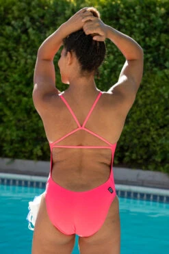 Raya Swim Onesie - Hot Pink -Outlet Aqua Surf Wears Store Swim Onesies Raya Solid HotPink Back Isabella 092322