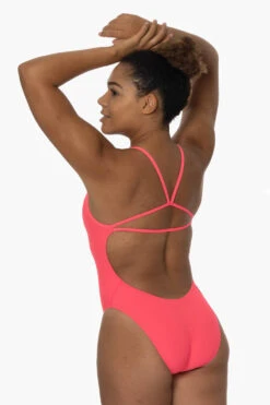 Raya Swim Onesie - Hot Pink -Outlet Aqua Surf Wears Store Swim Onesies Raya Solid HotPink SideBack Isabella 092022