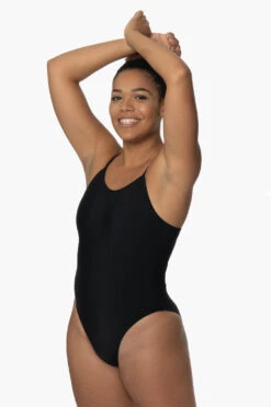 Taya Swim Onesie - Black -Outlet Aqua Surf Wears Store Swim Onesies Taya Solid Black BLK SideFront Isabella 092022