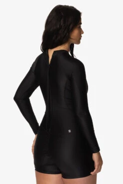 Zenobia Zip-Up Paddle Suit - Black -Outlet Aqua Surf Wears Store Swim Onesies Zenobia Solids Black Back Side Destiny CSGD1 041123