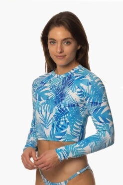 Moana Long Sleeved Crop Rashie - La Jolla -Outlet Aqua Surf Wears Store Swim Tops Moana Prints La Jolla FrontSide MichelleMason JSD2.23 030723