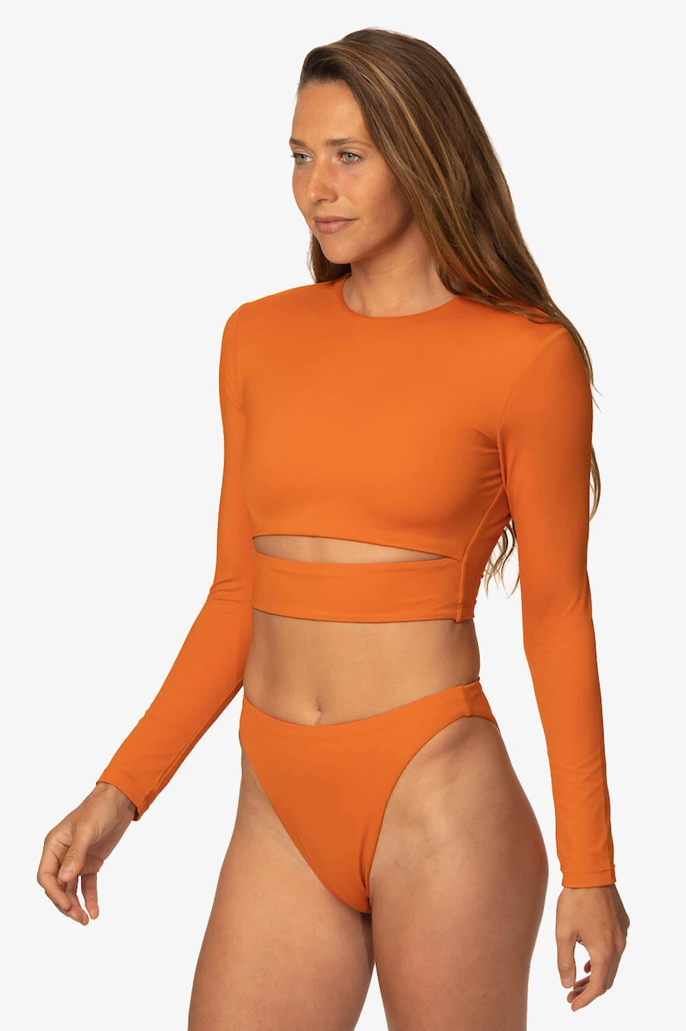 Taranaki Long Sleeved Crop Cut-Out Rashie - Ginger 2 Taranaki Long Sleeved Crop Cut-Out Rashie - Ginger - Image 2
