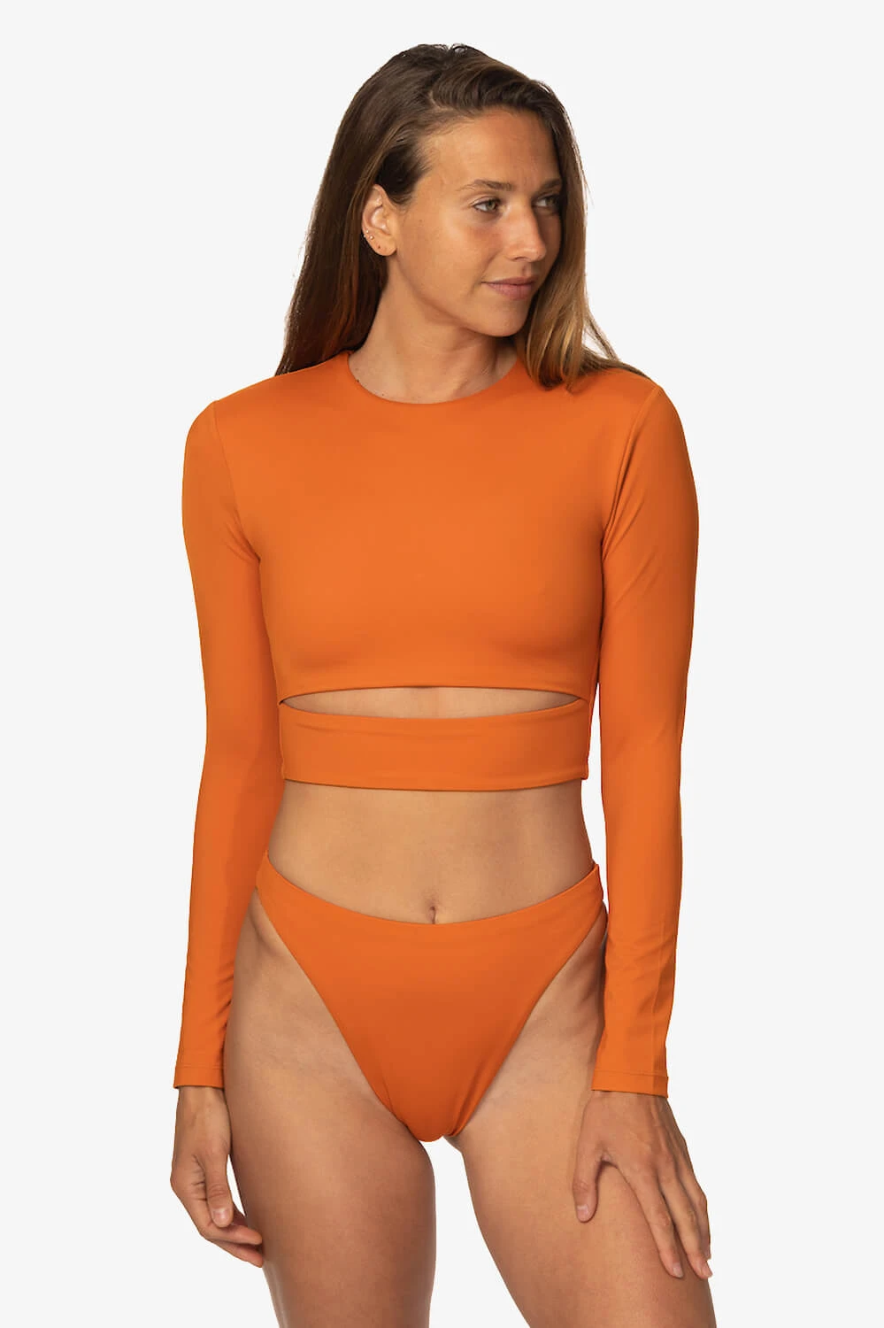 Taranaki Long Sleeved Crop Cut-Out Rashie - Ginger 1 Taranaki Long Sleeved Crop Cut-Out Rashie - Ginger
