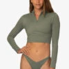 Tofino Long Sleeved Crop 1/4 Zip-up Rashie - Eucalyptus
