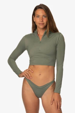 Tofino Long Sleeved Crop 1/4 Zip-up Rashie - Eucalyptus