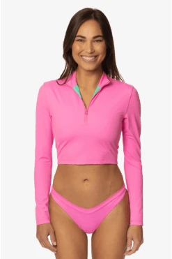 Tofino Long Sleeved Crop 1/4 Zip-up Rashie - Passion